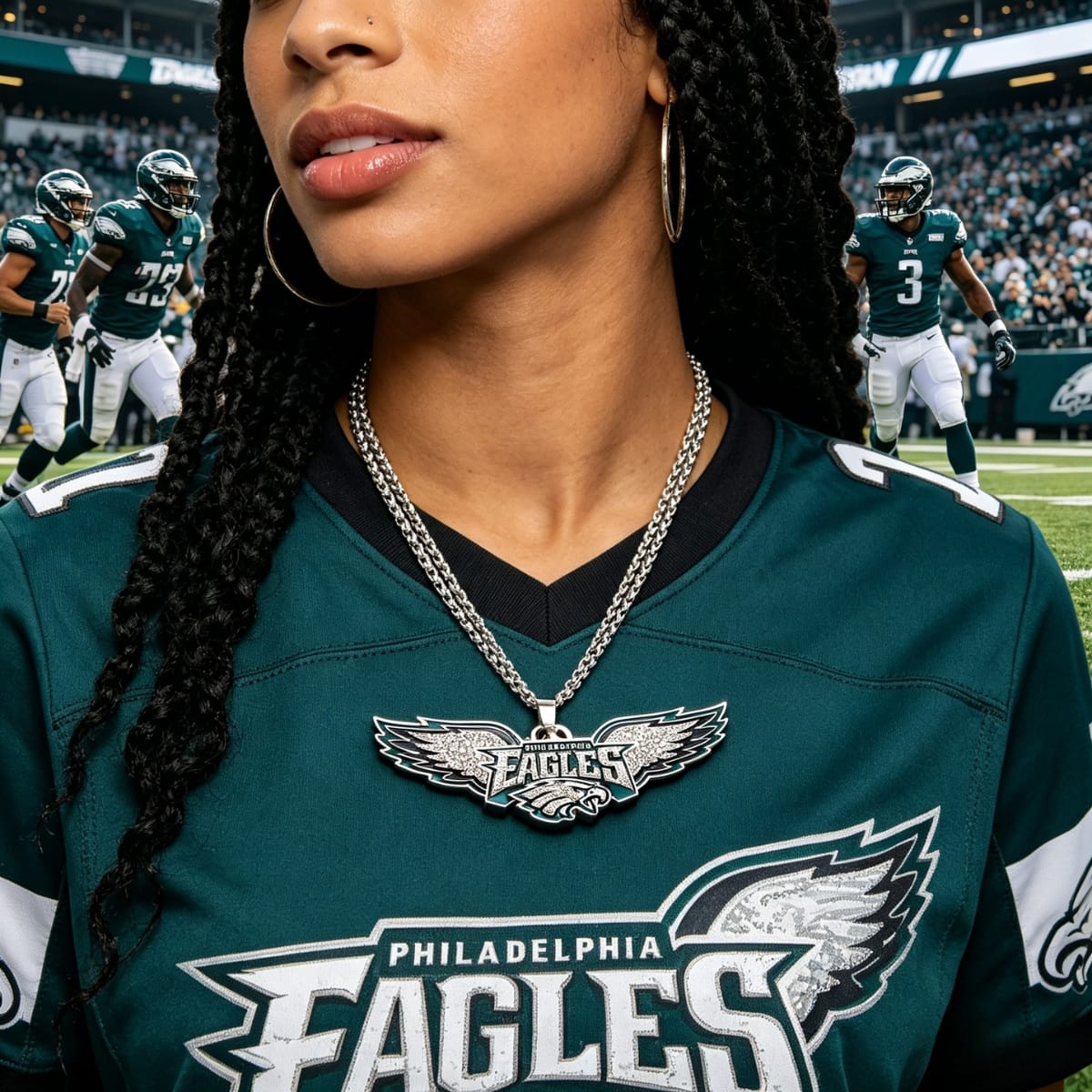 Philadelphia Football Wing Pendant Necklace 24 inch-Jewelry Gift for Football Fans