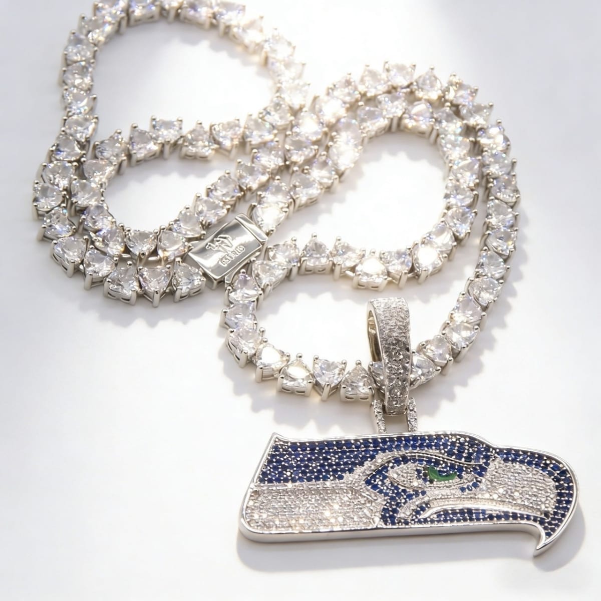Seattle Football Logo Pendant Necklace – With Heart-Shaped Zircon Tennis Chain - Image 5