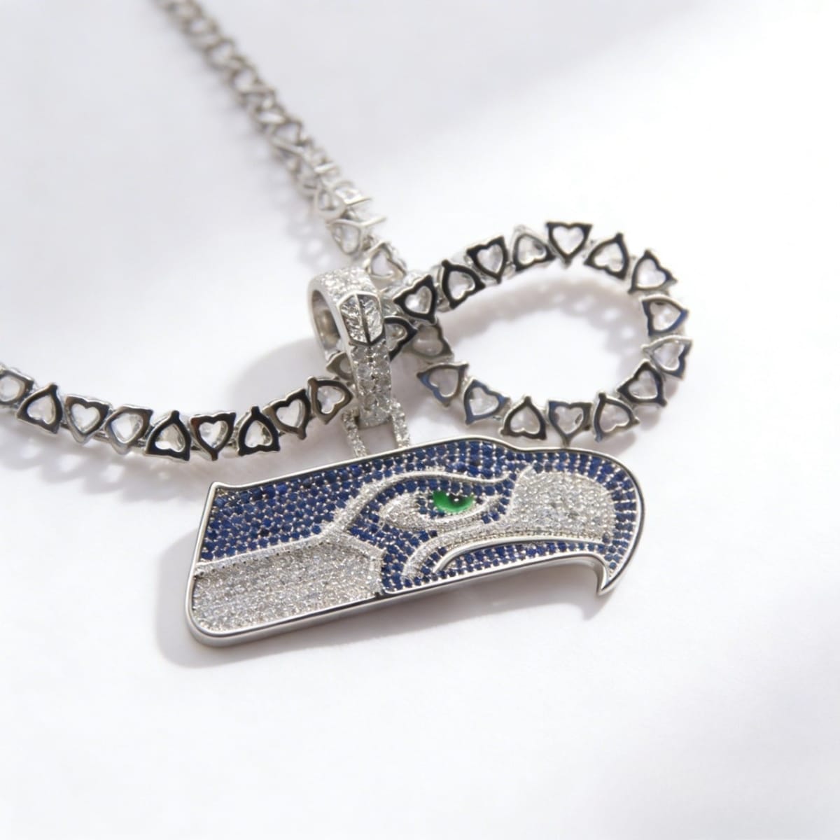 Seattle Football Logo Pendant Necklace – With Heart-Shaped Zircon Tennis Chain - Image 4