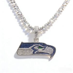 Seattle Football Logo Pendant Necklace – With Heart-Shaped Zircon Tennis Chain
