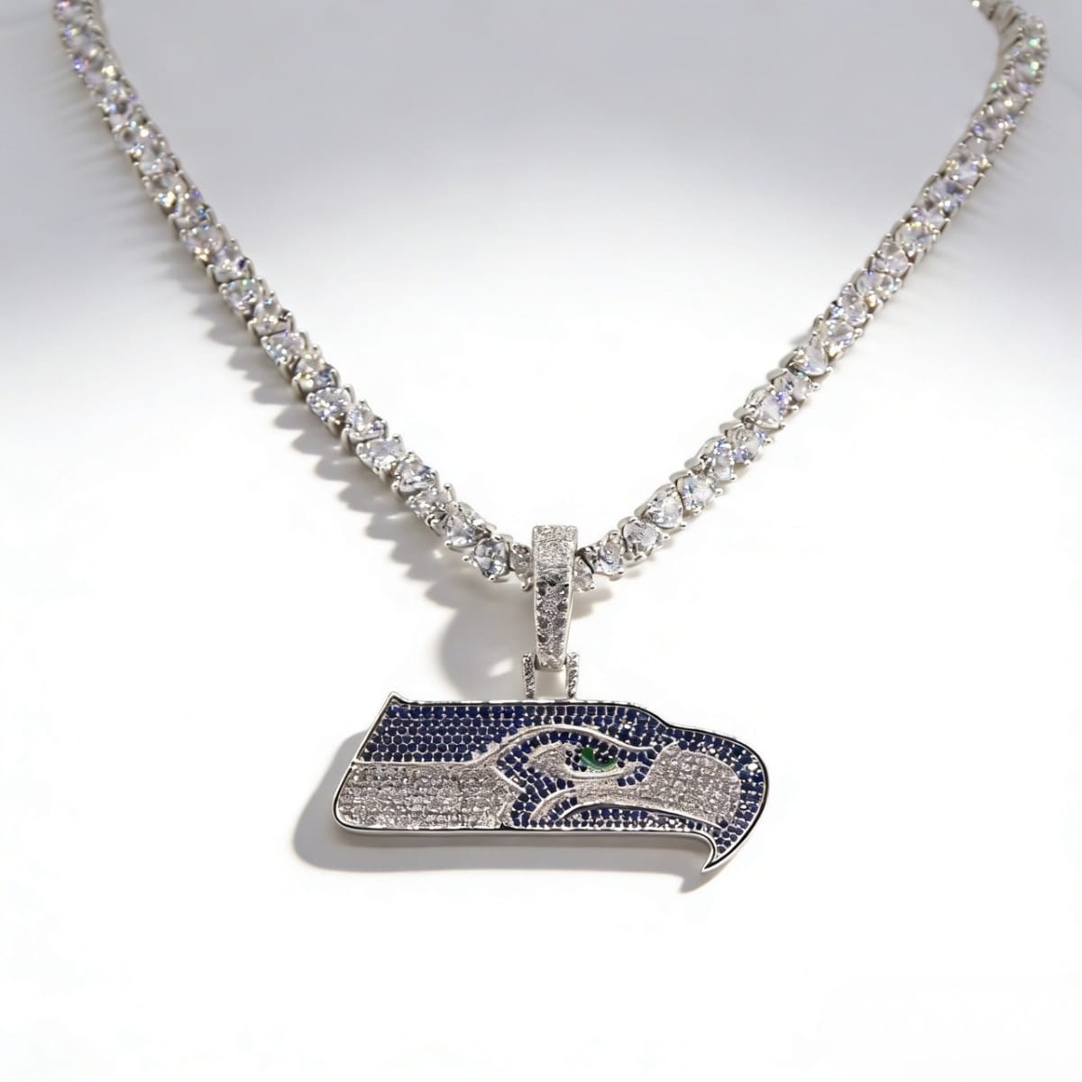 Seattle Football Logo Pendant Necklace – With Heart-Shaped Zircon Tennis Chain - Image 3